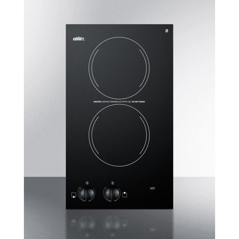 Summit CR2110 115V Two-Burner Cooktop In Black Ceramic Glass, Made In Europe