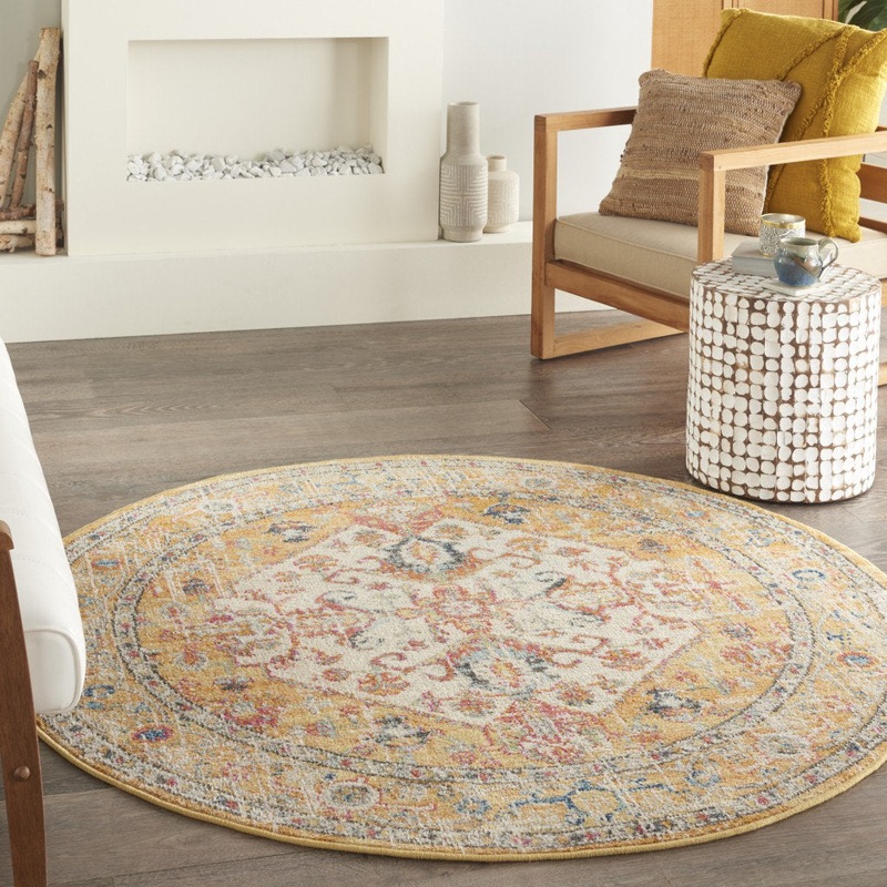 Baylee Oriental Yellow/Ivory Area Rug Kelly Clarkson Home Rug Size: Round 5’3″