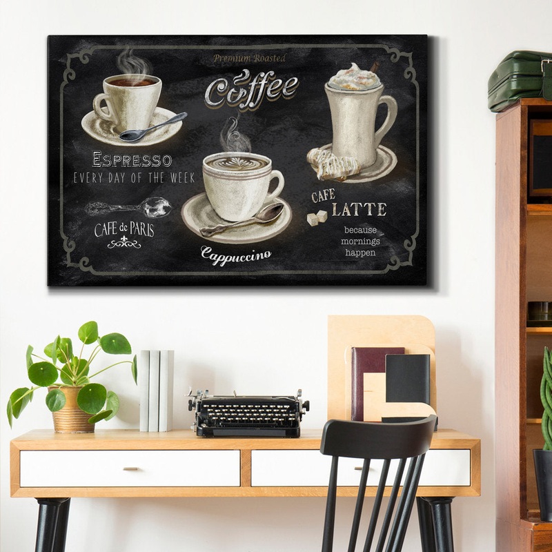 Coffee Trio – Wrapped Canvas Textual Art Print Winston Porter Size: 48″ H x 32″ W x 1″ D