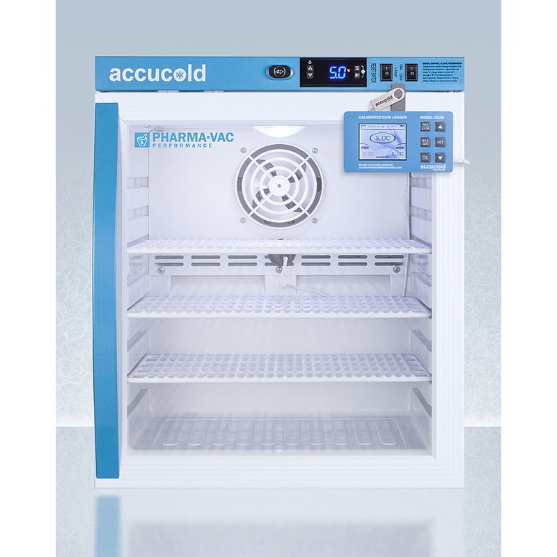Summit ARG1PVDL2B Performance Series Pharma-Vac 1 Cu.Ft. Compact Glass Door All-Refrigerator For Vaccine Storage With Factory-Installed Data Logger And Hospital Grade Cord With ‘Green Dot’ Plug