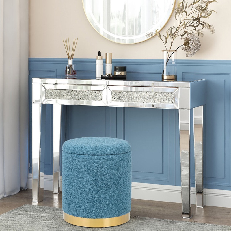 Teddy Fleece Round Ottoman With Stroage Mercer41 Body Fabric: Light Blue Faux Fur