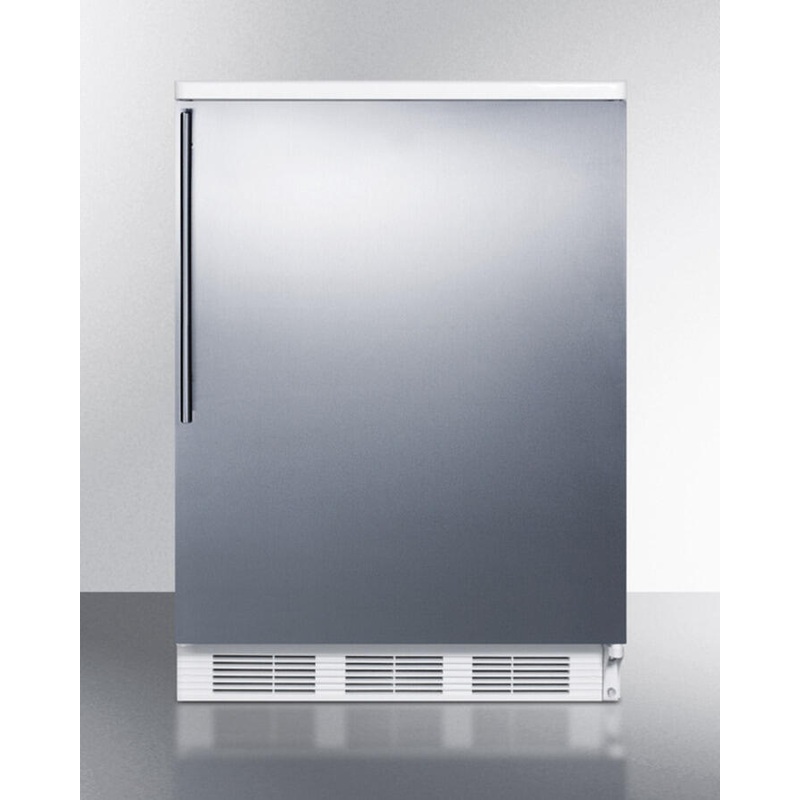 Summit FF6BISSHV Built-In Undercounter All-Refrigerator For General Purpose Use W/Automatic Defrost, Stainless Steel Wrapped Door, Thin Handle, And White Cabinet