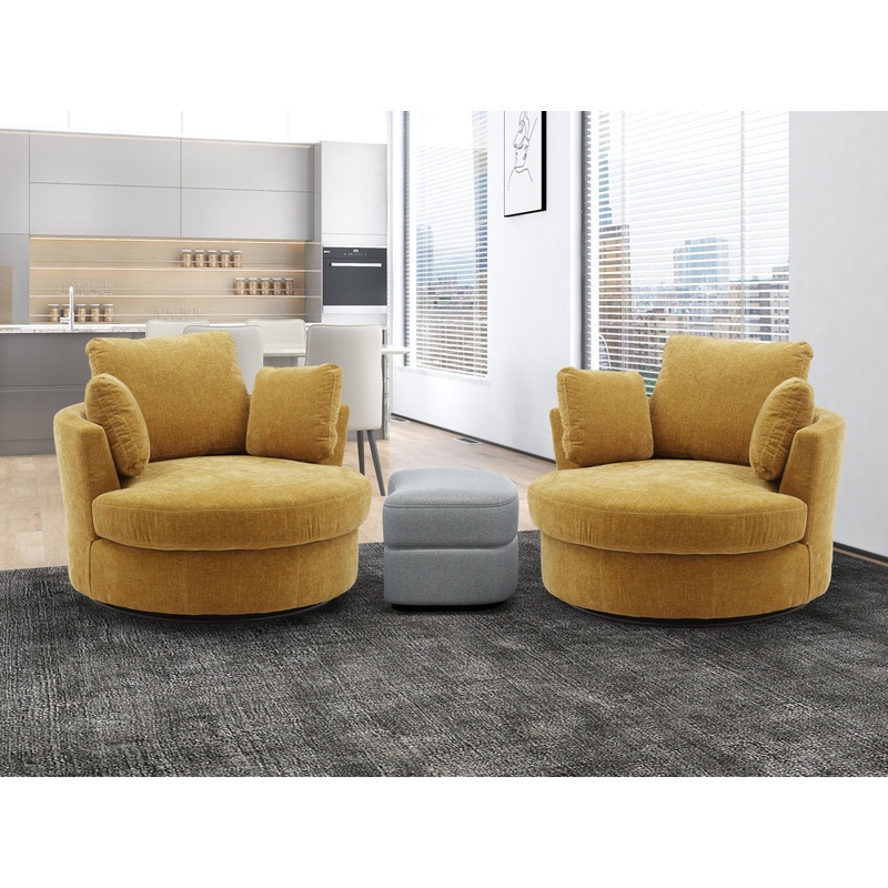 Upholstered Slipcovered Swivel Barrel Chair (Set of 2) (Set of 2) Latitude Run Fabric: Mustard Polyester