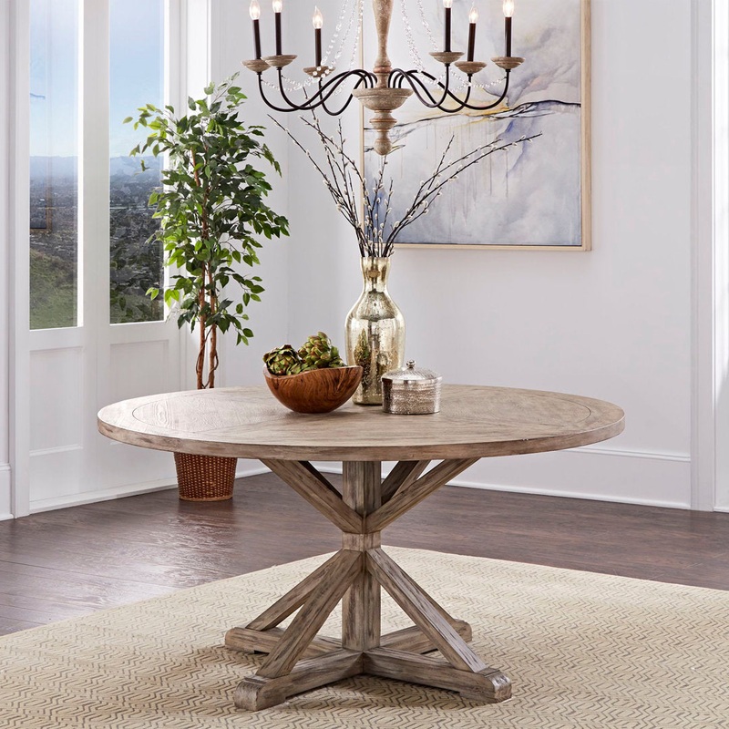 Ashbaugh Pedestal Dining Table Greyleigh Color: Antique Gray Oak Size: 59.52″ L x 59.52″ W