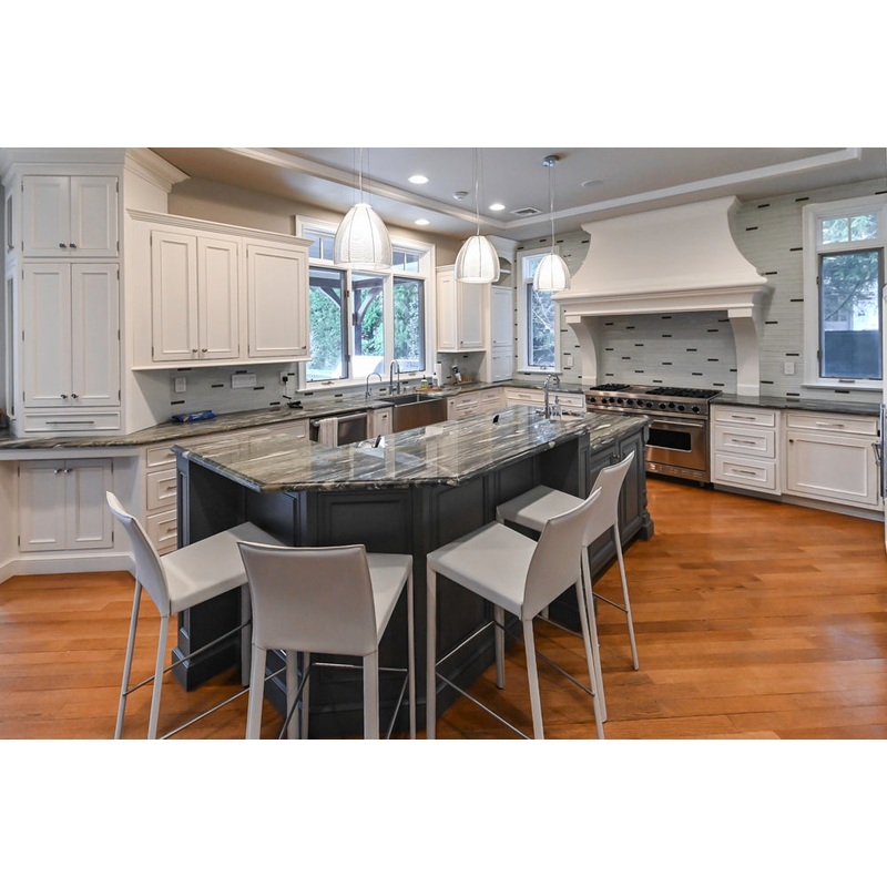 Kountry Kraft Traditional White Kitchen with Island, Granite Countertops & Appliances