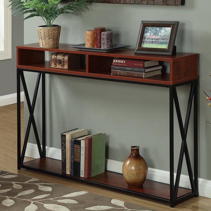 Ariyana 47.25″ Console Table Lark Manor Top Color/Base Color: Cherry Top/Black Base