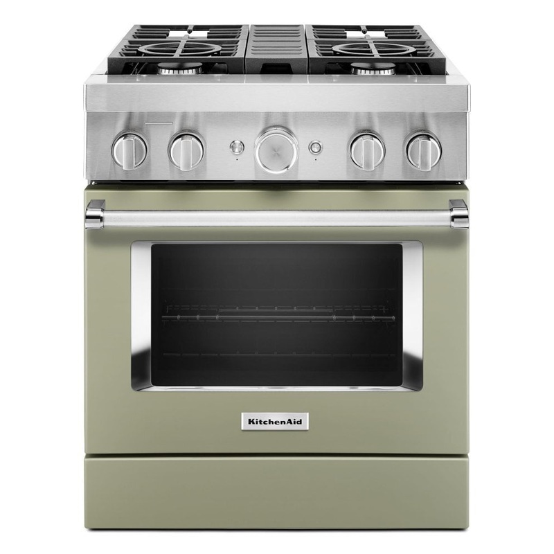 Kitchenaid KFDC500JAV Kitchenaid 30” Smart Commercial-Style Dual Fuel Range With 4 Burners – Avocado Cream