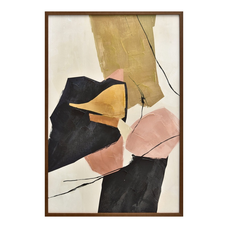 Retro-Chic Abstract Canvas Artwork in Vintage Pine Frame