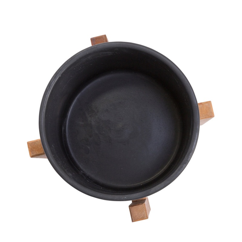 Surles Round Modern Ceramic Indoor Pot Planter with Wood Legs Mercury Row Color: Black Size: 13″ H x 9″ W x 9″ D