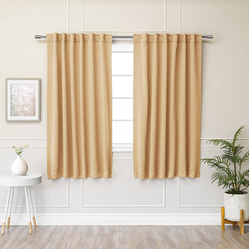 Bantam Solid Blackout Thermal Rod Pocket Curtain Panels (Set of 2) Ebern Designs Curtain Color: Sunlight Size per Panel: 52″ W x 54″ L