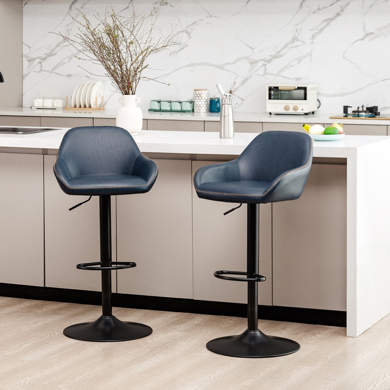 Thibodeaux Swivel Adjustable Height Bar Stool (Set of 2) Mistana Color: Navy Blue