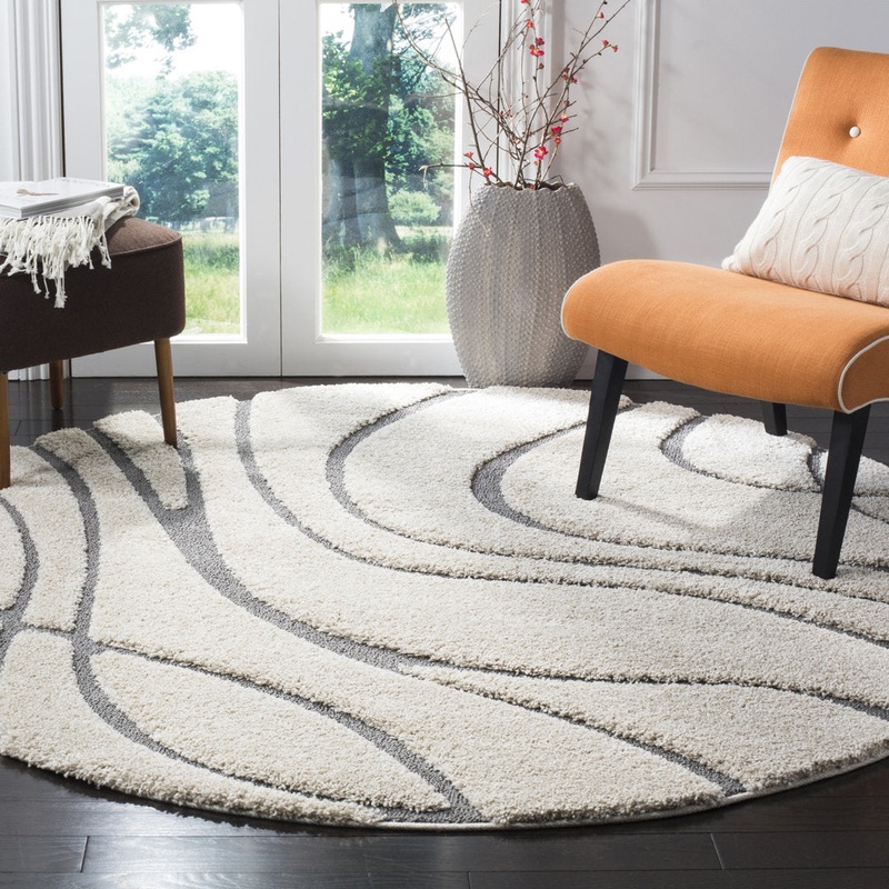 Ashal Abstract Cream/Gray Area Rug Wade Logan Rug Size: Round 11′