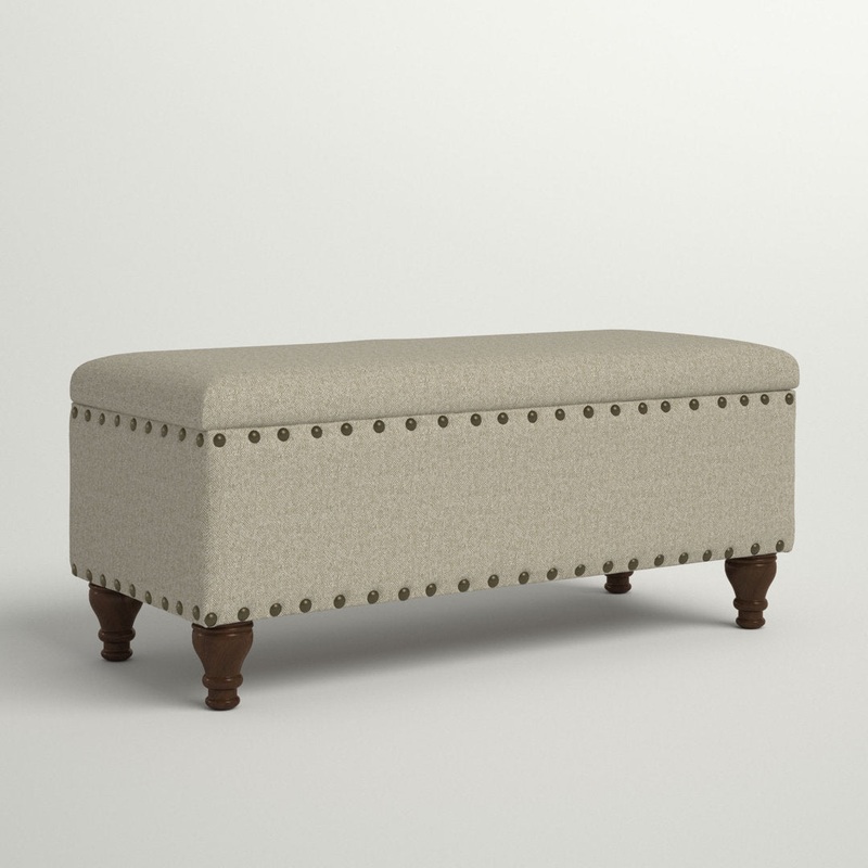 Collantes Upholstered Storage Bench Alcott Hill Upholstery: Taupe/Mottled Brown Nailhead