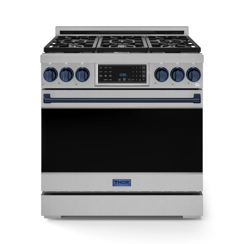 Thor Kitchen RSG36BLU 36 Inch Professional Gas Range With Tilt Panel Touch Control In Stainless Steel/Blue Gordon Ramsay Series – Rsg36-Blu