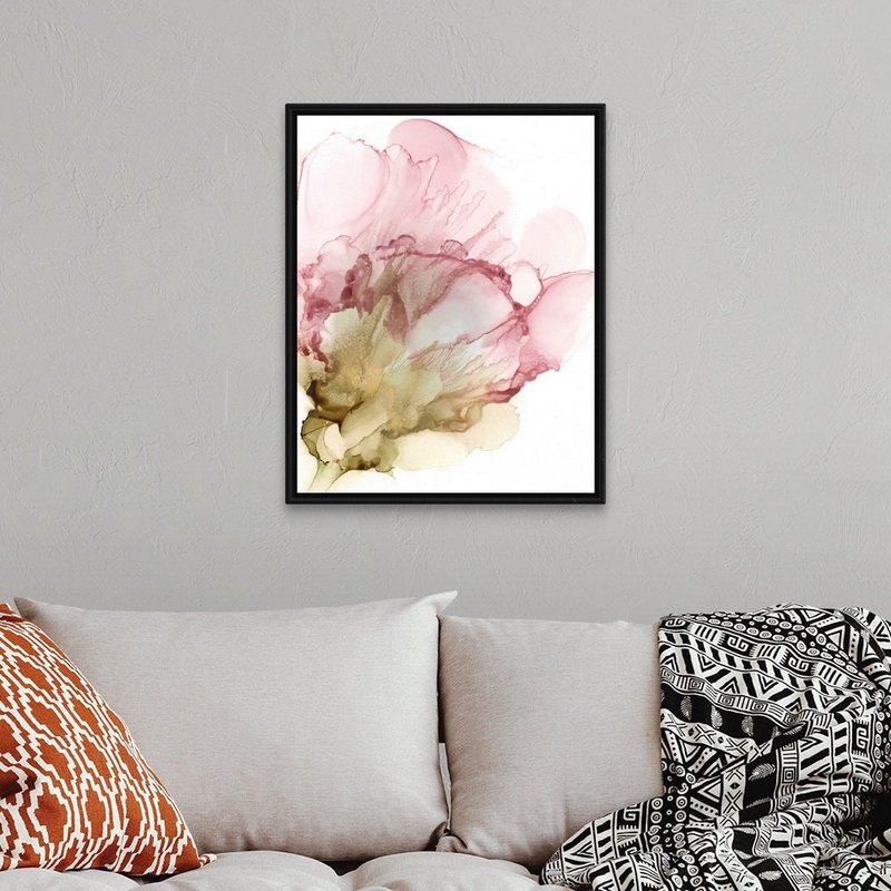 ‘Flowering Pink II’ by Jennifer Goldberger – Painting Print on Canvas Latitude Run Size: 32″ H x 26″ W x 1.75″ D Format: Black Floater Framed