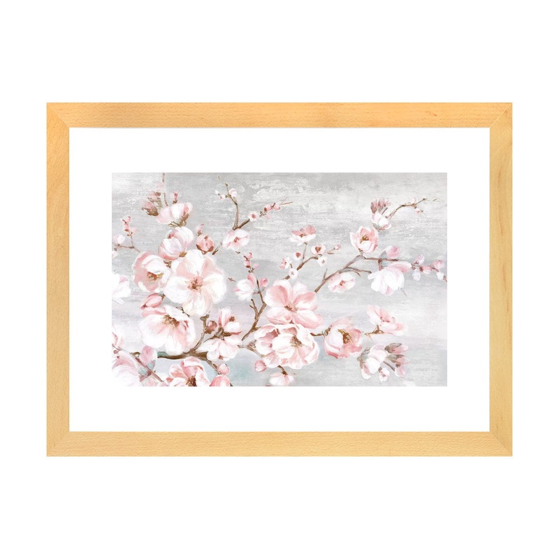 Spring Cherry Blossoms I by Eva Watts – Painting Print on Paper East Urban Home Mat Color: White Size: 16” H x 24” W x 1” D Format: Beige Wood Framed Paper