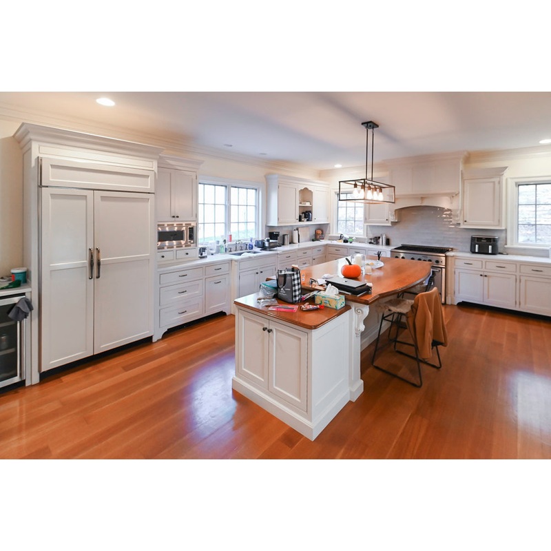 Traditional Large White Kitchen with Island, Desk Area & Appliances
