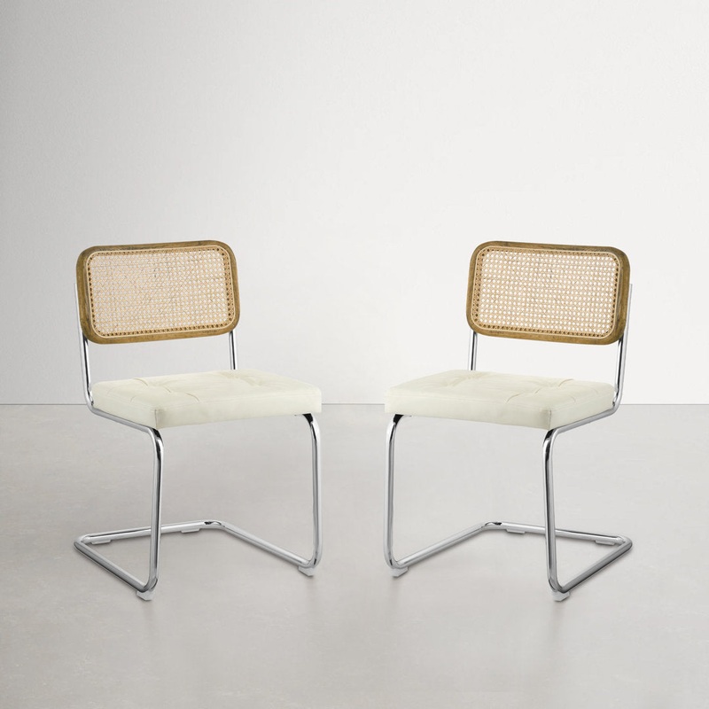 Staple Hill Upholstered Dining Side Chair with Cane Rattan Back (Set of 2) Bayou Breeze Upholstery Color: Off White