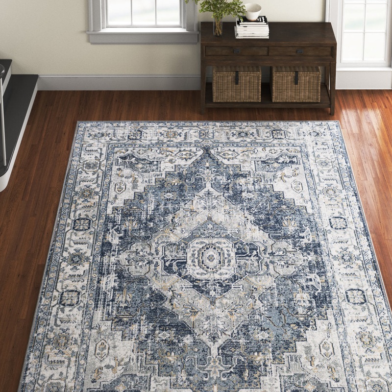 Doyon Oriental Gray/Blue Area Rug Langley Street Rug Size: Rectangle 9′ x 12′
