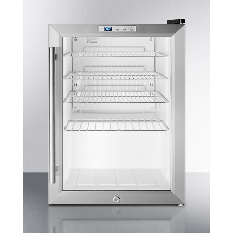 Summit SCR312LBICSS Compact Commercial Beverage Center For Built-In Or Freestanding Use, With Glass Door, Stainless Steel Cabinet, And Digital Thermostat