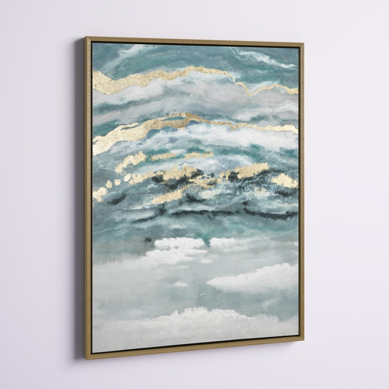 Turquoise & Gold/Gray Abstract Framed Painting Etta Avenue