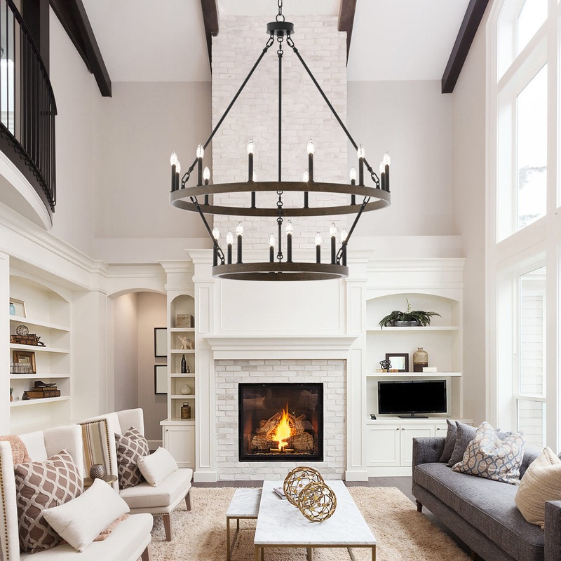 Avalee 20 – Light Steel Dimmable Wagon Wheel Chandelier Lark Manor Finish: Weathered Walnut/Aged Zinc