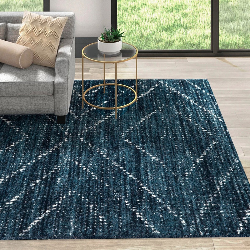 Beveridge Geometric Dark Blue Area Rug Mercury Row Rug Size: Rectangle 6’7″ x 9′