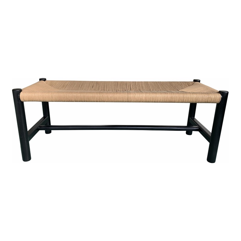 Artisan Elm & Woven Fiber Bench – Timeless Elegance