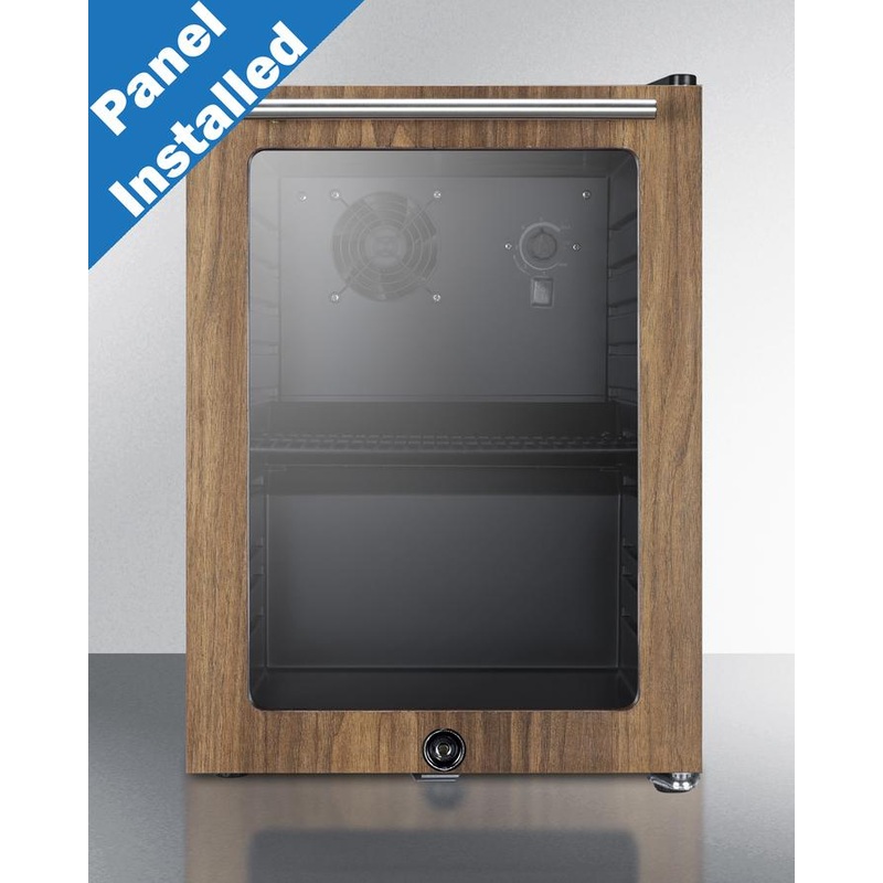 Summit SCR114LWP1 Compact Glass Door Beverage Center With Wood Trim