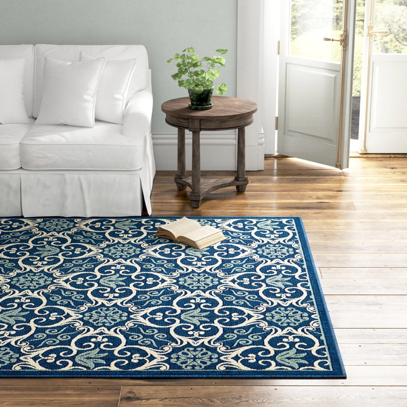 Adelene Floral Navy Blue Indoor / Outdoor Area Rug Birch Lane Rug Size: Rectangle 7’10” x 10’6″