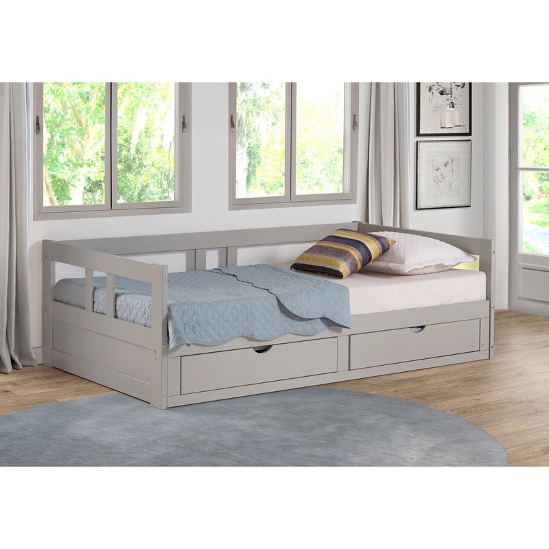 Bechtold Twin to King Solid Wood Frame Extendable Daybed With 2 Drawers And Trundle Guest bed Harriet Bee Bed Frame Color: Dove Gray