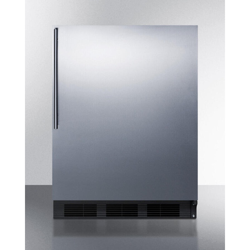 Summit FF7BBISSHV Commercially Listed Built-In Undercounter All-Refrigerator For General Purpose Use, Auto Defrost W/Ss Wrapped Door, Thin Handle, And Black Cabinet
