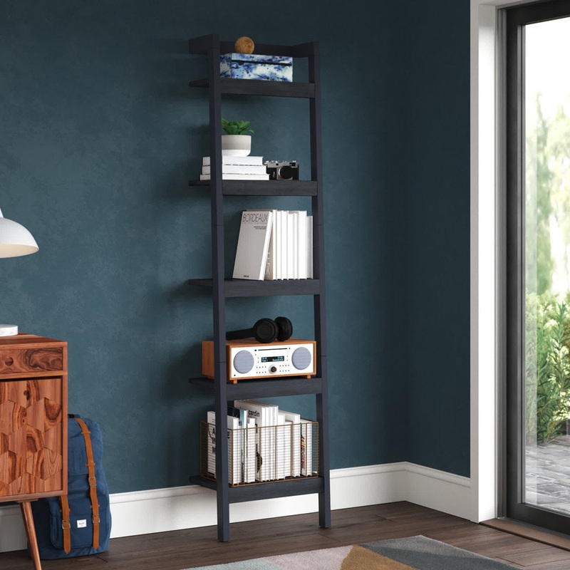 Alexzander 72.44” H x 18.11” W Solid Wood Ladder Bookcase Mercury Row Color: Black Size: 72.44” H x 18.11” W