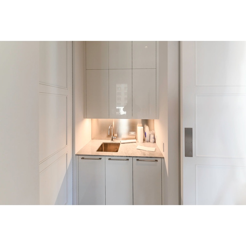 Aran Cucine Modern Glossy White Wet Bar with Marble Countertops