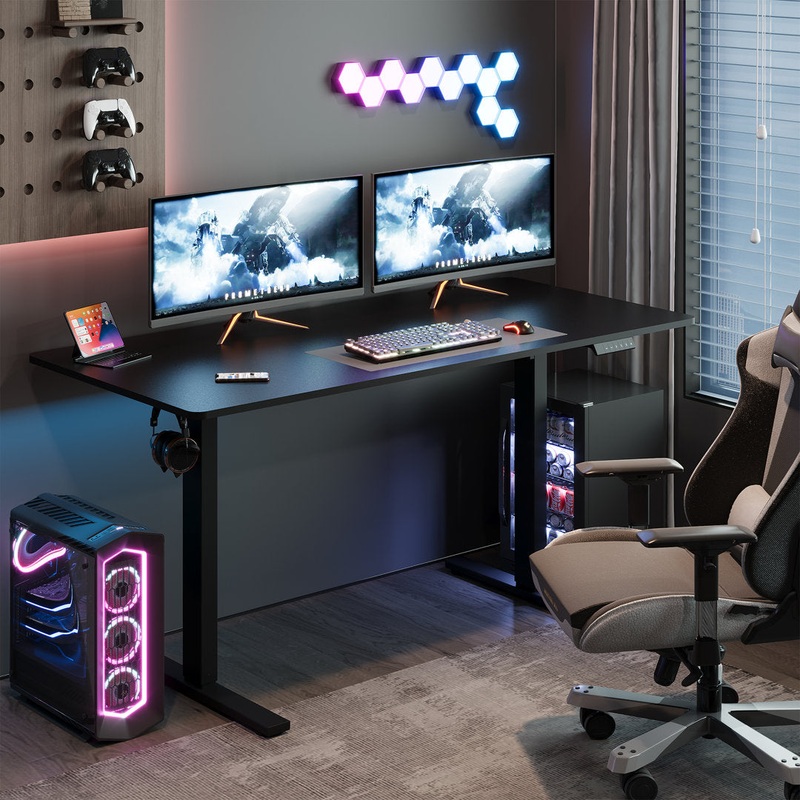 Baysenie 55″/60″ Width Home Office Height Adjustable Standing Desk Latitude Run Frame Color: Gray, Top Color: Black Size: 29″ H x 60″ W x 24″ D