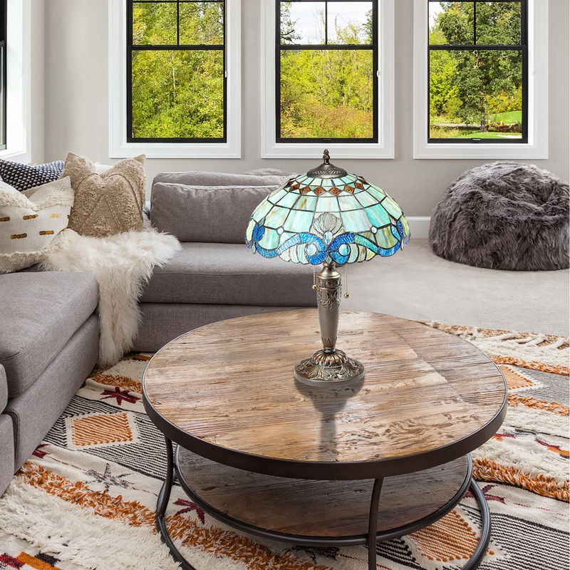 Cristy Hill 20.25″H Baroque Stained Glass Table Lamp Fleur De Lis Living