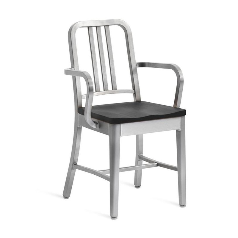 Emeco 1104 Navy Armchair With Wood Seat