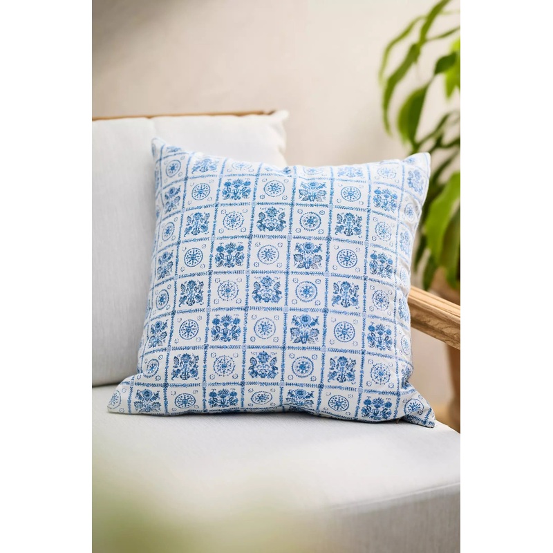 Blue Tile Outdoor Pillow