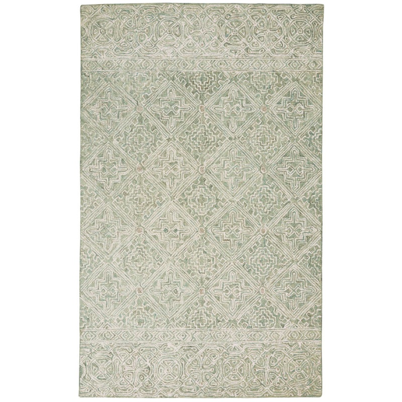 Yeznig Scandinavian Geometric Handmade Wool Ivory/Teal Area Rug Charlton Home Rug Size: Rectangle 8′ x 11′