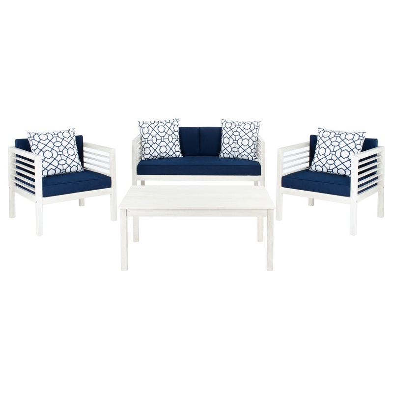 Arlethe 4 Piece Sofa Seating Group with Cushions Wade Logan Frame Color/Cushion Color: White Frame/Navy Cushion