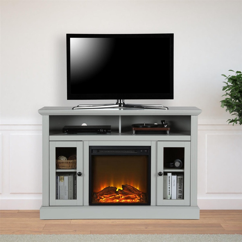 Tucci TV Stand for TVs up to 50″ with Electric Fireplace Included Darby Home Co Color: Dove Gray