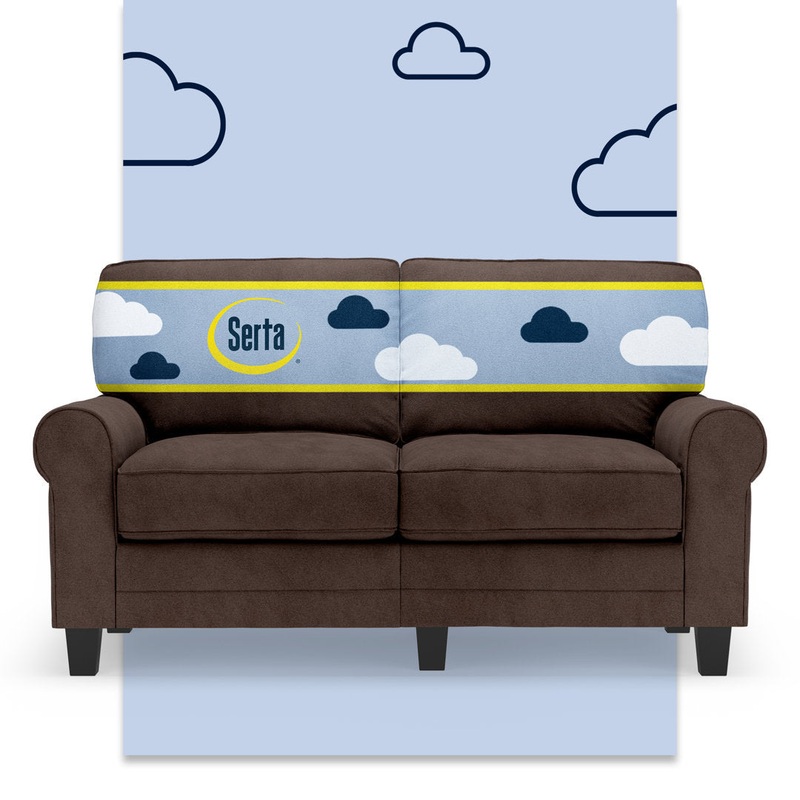 Serta Copenhagen 61″ Rolled Arm Sofa, Easy Care Fabric, Soft Pillow Back, Pocket Coil Seat Cushions Serta Fabric: Dark Brown Microsuede