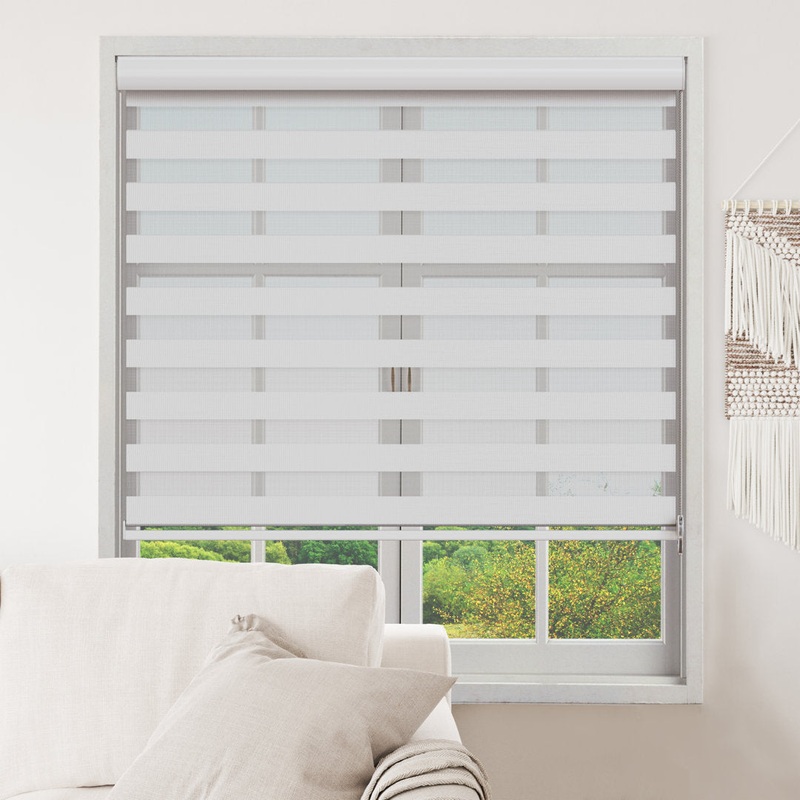 Zebra Blinds Window Dual Layer Roller Shades, Corded Horizontal Blind, Bedroom, Privacy, 72″ Length Symple Stuff Color: White Size: 32″W x 72″L