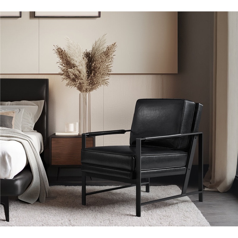 25.5″ W Upholstered Armchair with Removable Seat & Back Cushion Trent Austin Design Fabric: Black Faux Leather