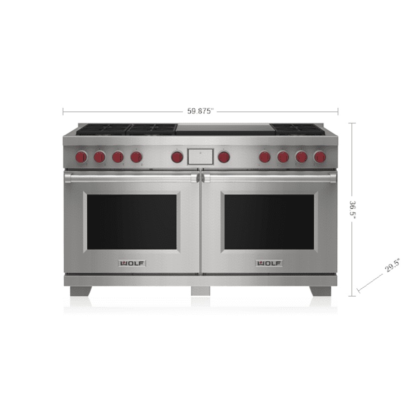 Wolf DF60650DGSPLP 60″ Dual Fuel Range – 6 Burners And Infrared Dual Griddle