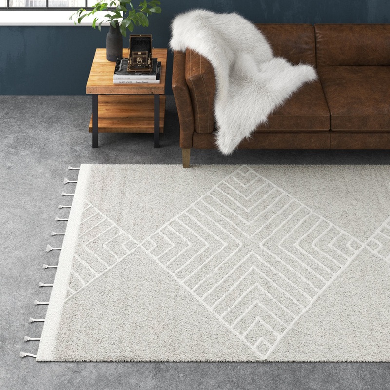 Adelia Geometric Hand Tufted Wool Beige Area Rug Steelside Rug Size: Rectangle 9′ x 12′