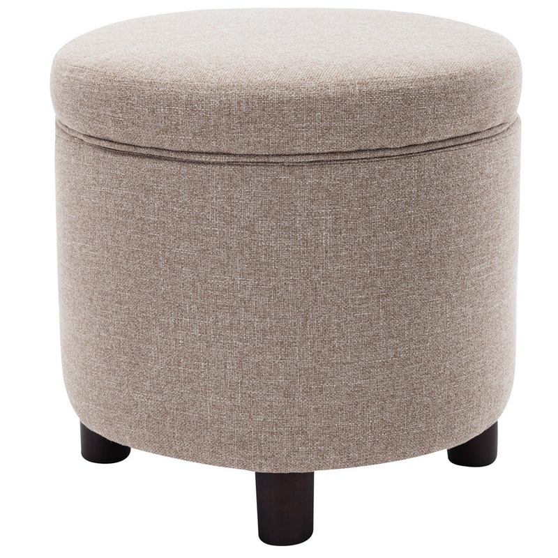 Amoret 19″ Wide Round Storage Ottoman Andover Mills Upholstery Color: Light Brown