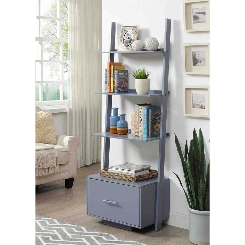 69” H x 24.75” W Solid Wood Ladder Bookcase Ebern Designs Color: Gray