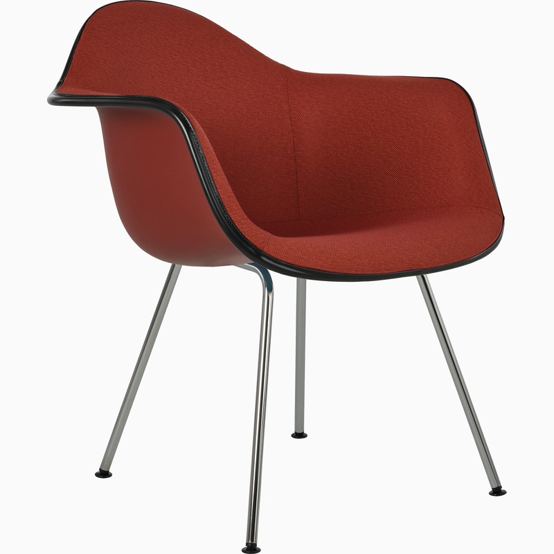 Eames Molded Plastic Upholstered Armchair with 4-Leg Base
