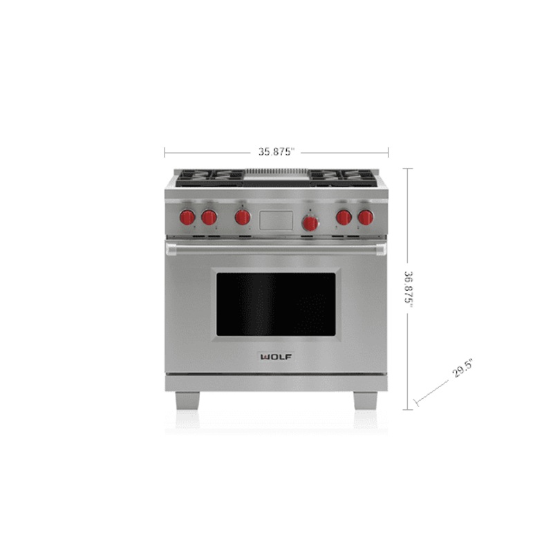 Wolf DF36450GSPLP 36″ Dual Fuel Range – 4 Burners And Infrared Griddle